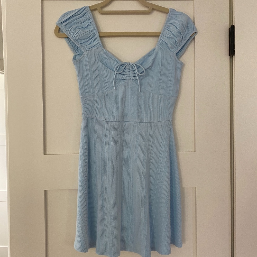 l*space Light Blue Ribbed Knit Midi Dress